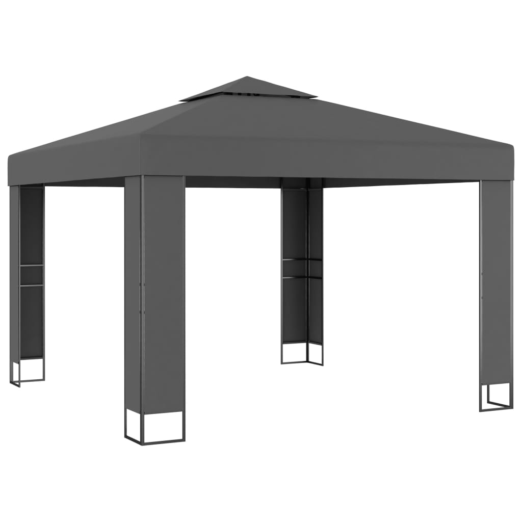 Gazebo com toldo duplo e cordões de luzes LED 3x3 m antracite