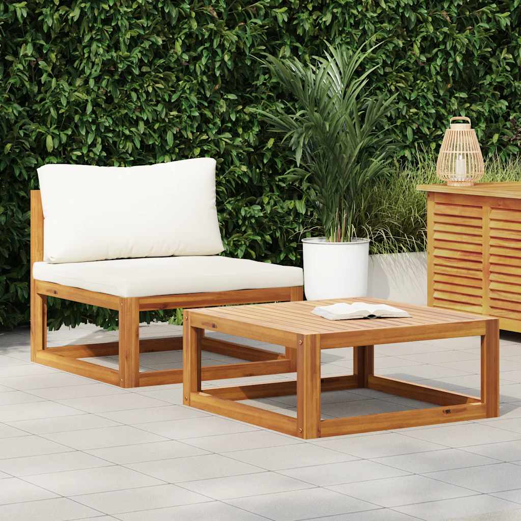 2 Pcs conjunto de sofás de jardim com almofadão acácia maciça