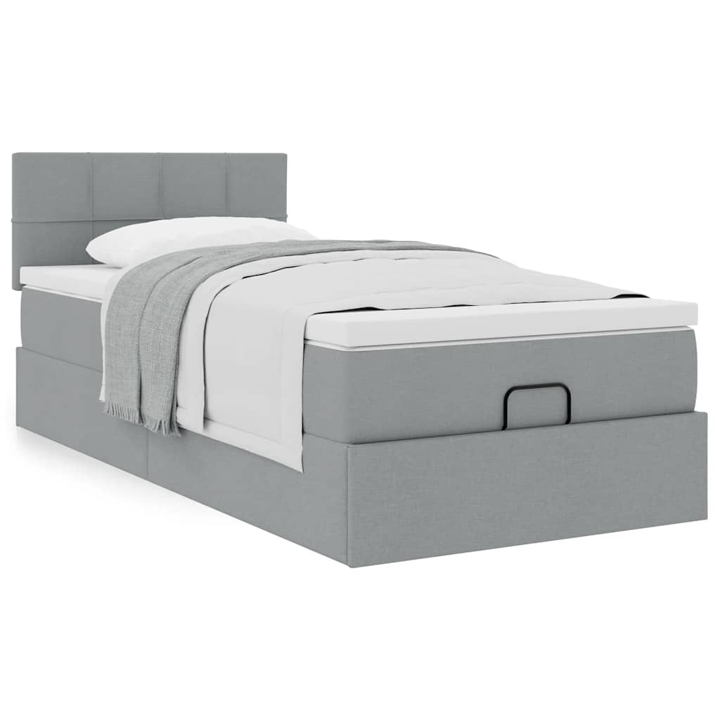 Cama otomana com colchão 100x200 cm tecido cinzento claro