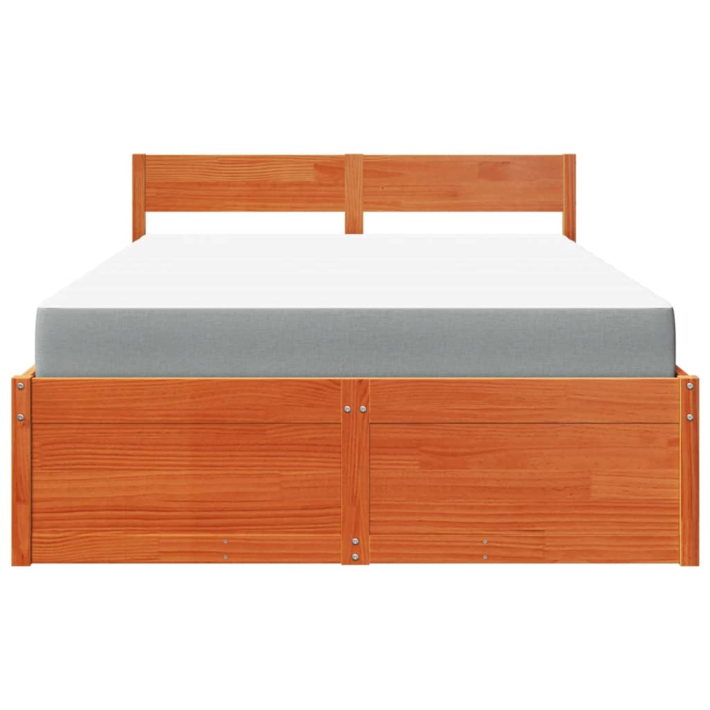 Cama com gavetas e colchão 120x190 cm pinho maciço castanho-mel