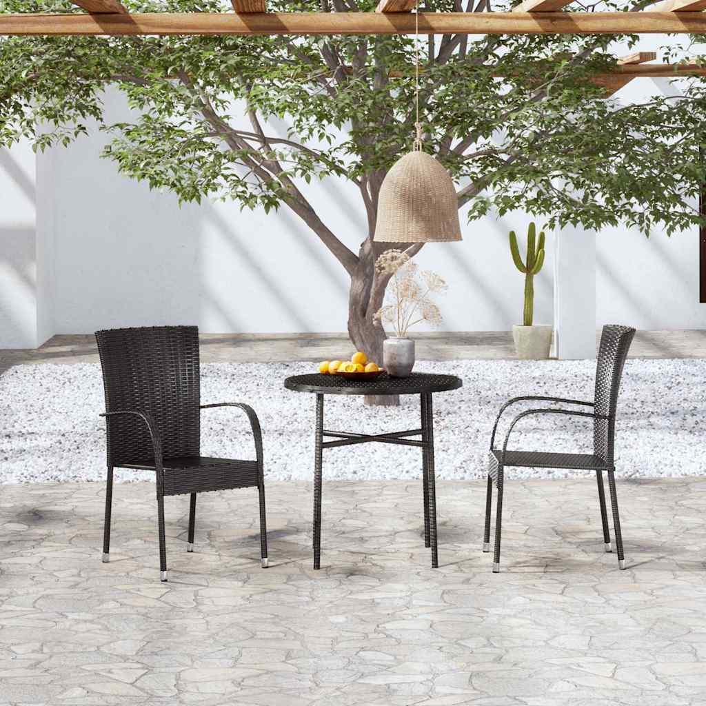 3 Pcs conjunto de jantar para jardim vime PE preto