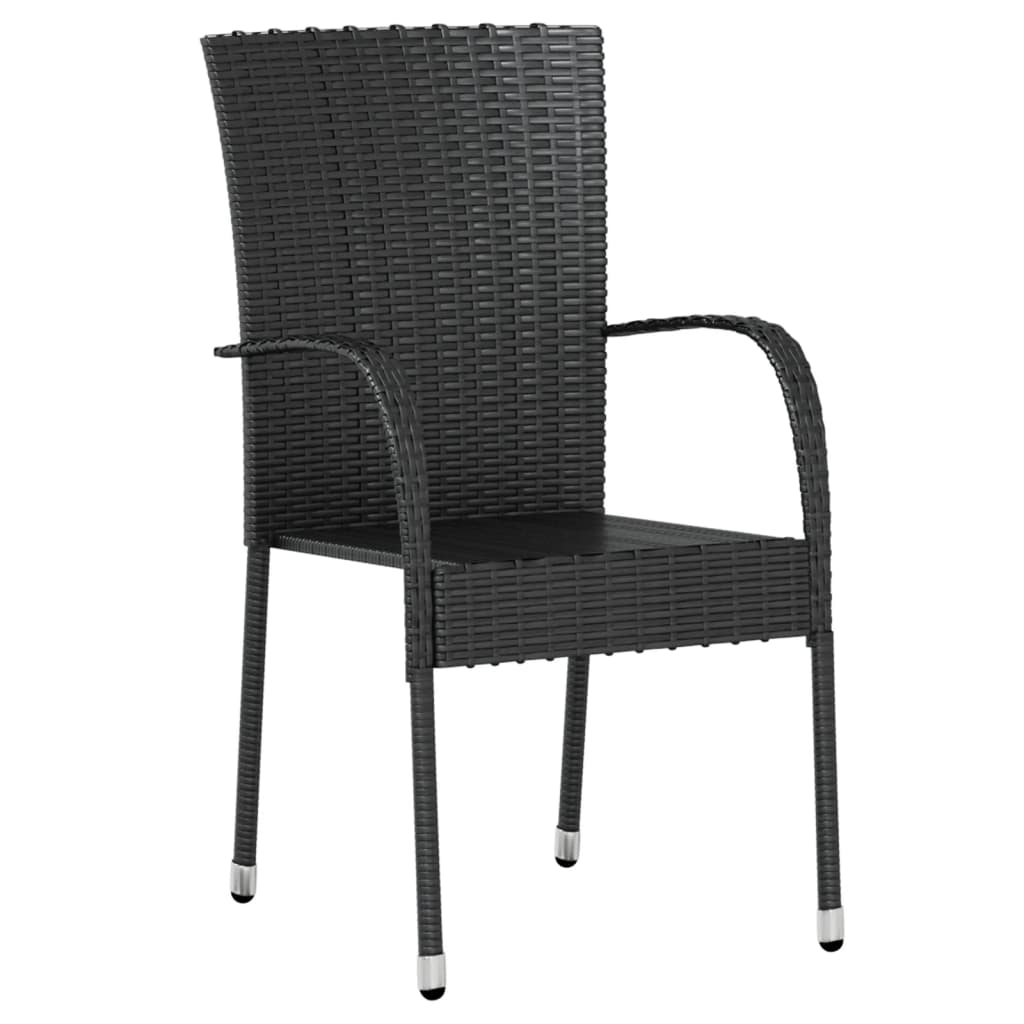 3 Pcs conjunto de jantar para jardim vime PE preto