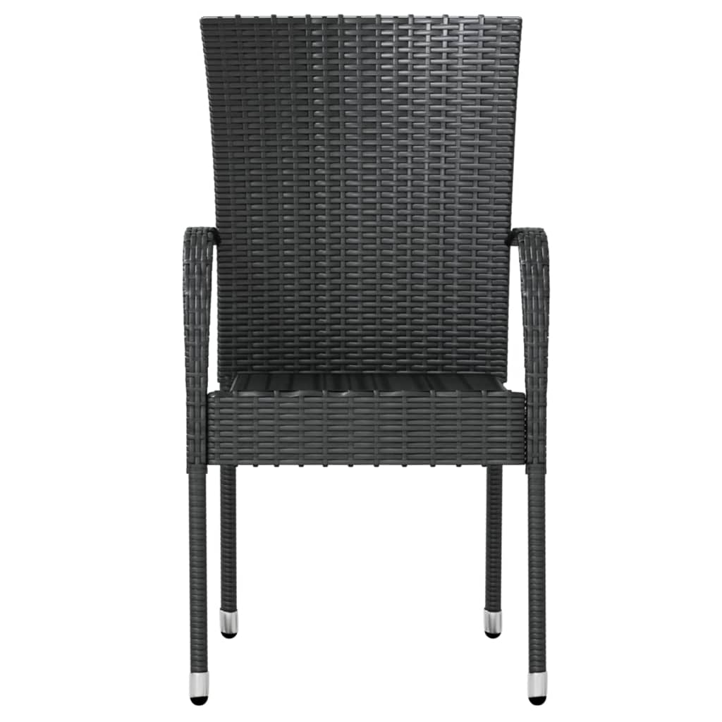 3 Pcs conjunto de jantar para jardim vime PE preto