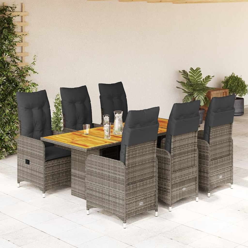 7 Pcs conjunto bistrô de jardim c/ almofadões vime PE cinza
