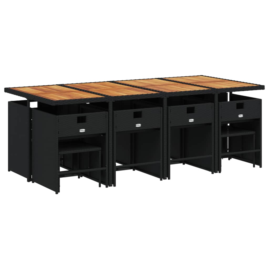 9 Pcs conjunto de jantar p/ jardim c/ almofadões vime PE preto