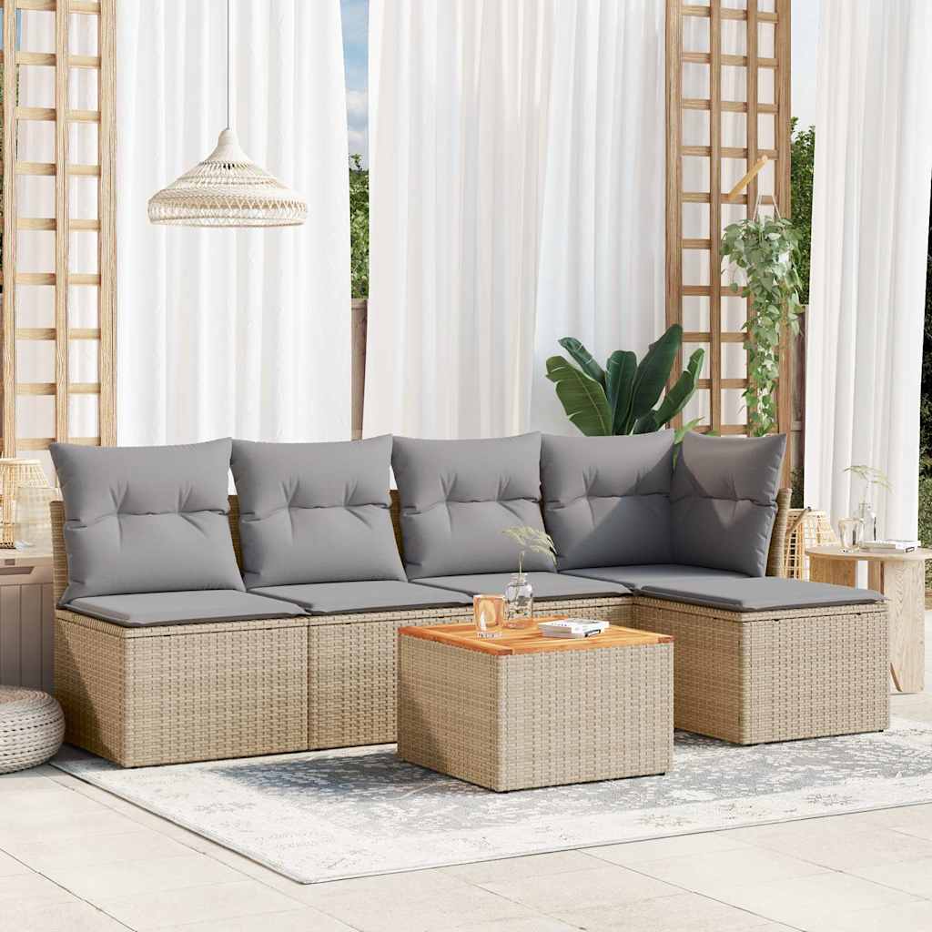 6 Pcs conjunto de sofás p/ jardim com almofadões vime PE bege