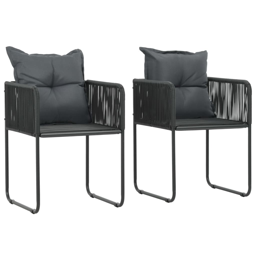 3 Pcs conjunto de jantar para jardim vime de PVC preto