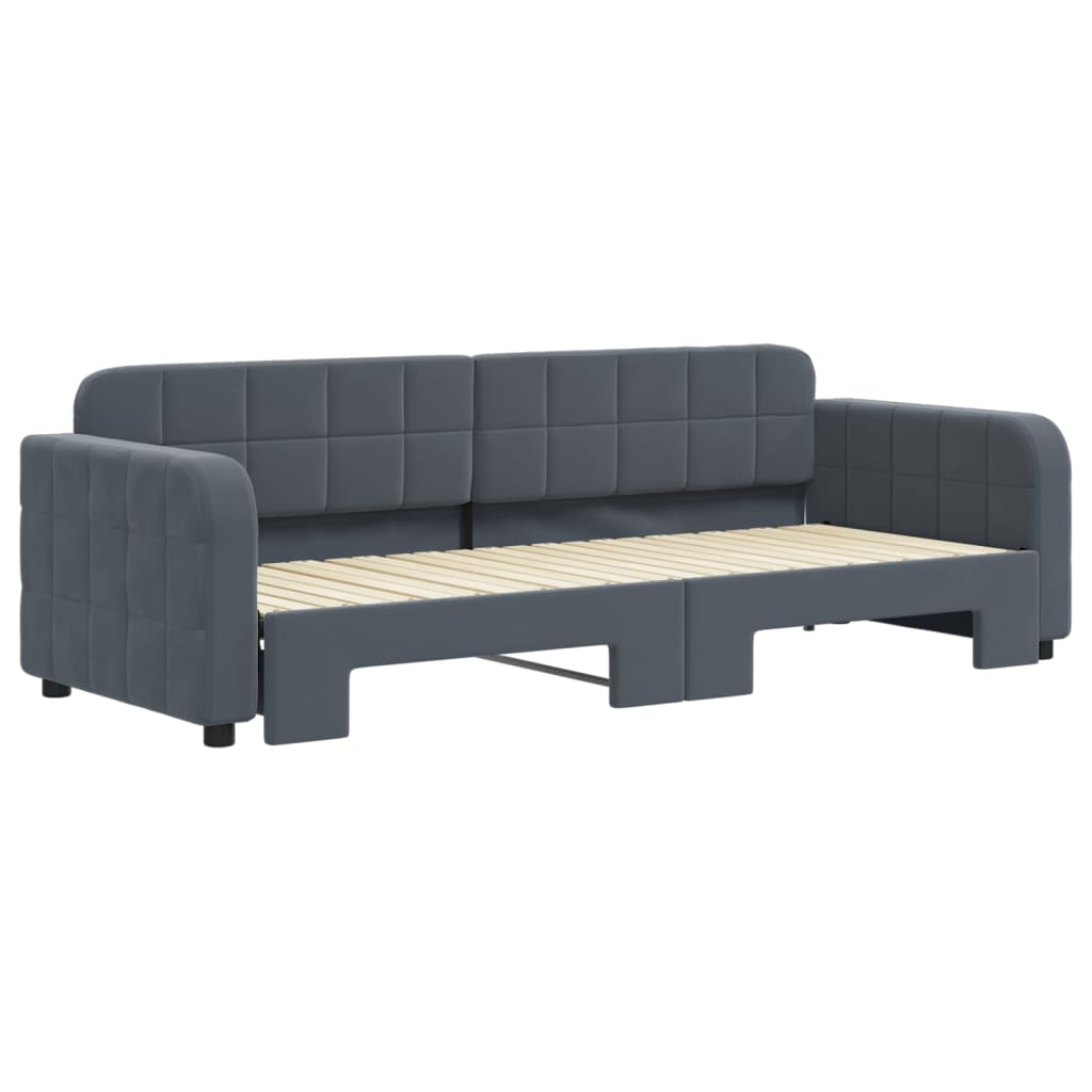Sofá-cama com gavetão 80x200 cm veludo cinzento-escuro