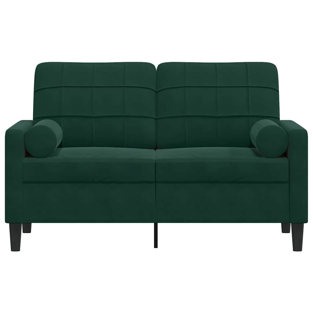 Sofá 2 lug. c/ almofadas decorativas 120 cm veludo verde-escuro