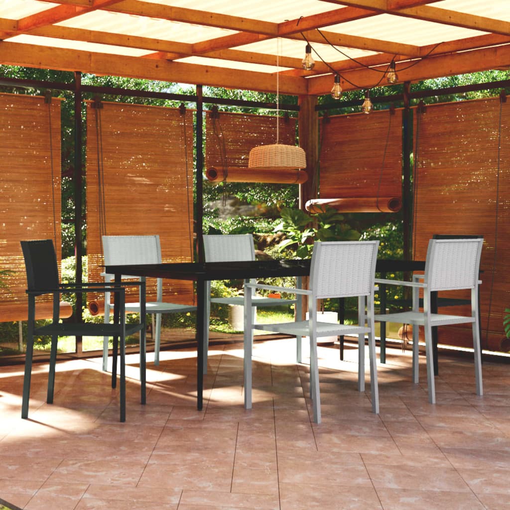 7 Pcs conjunto de jantar para jardim preto e branco