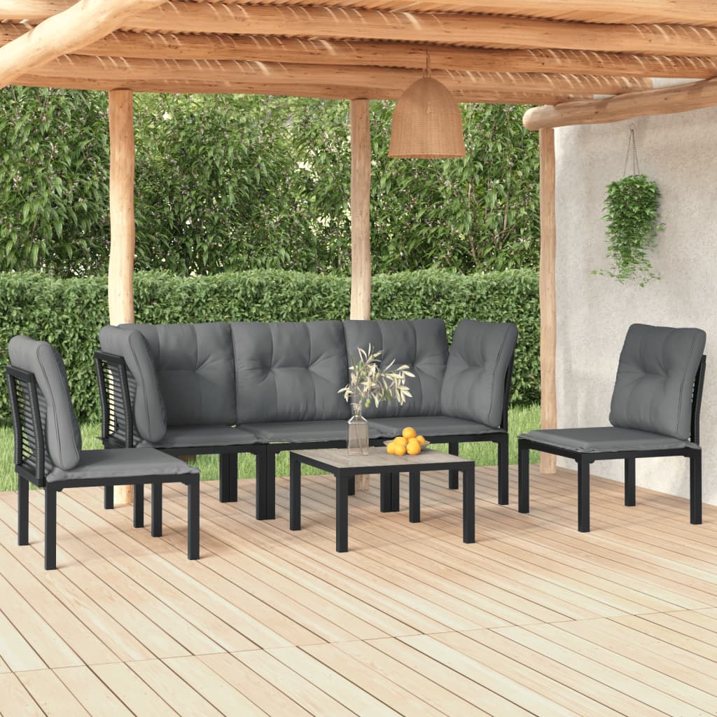 6 Pcs conjunto lounge de jardim vime PE preto e cinzento
