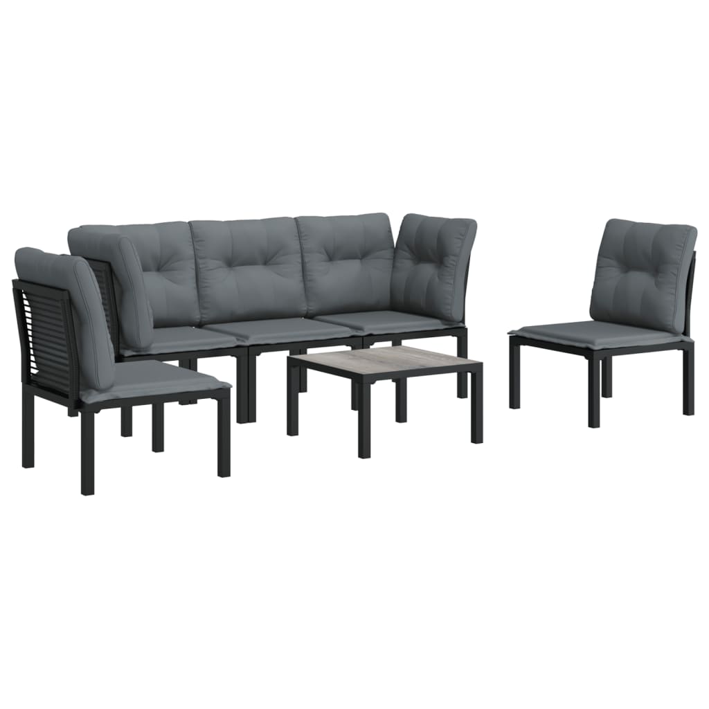 6 Pcs conjunto lounge de jardim vime PE preto e cinzento