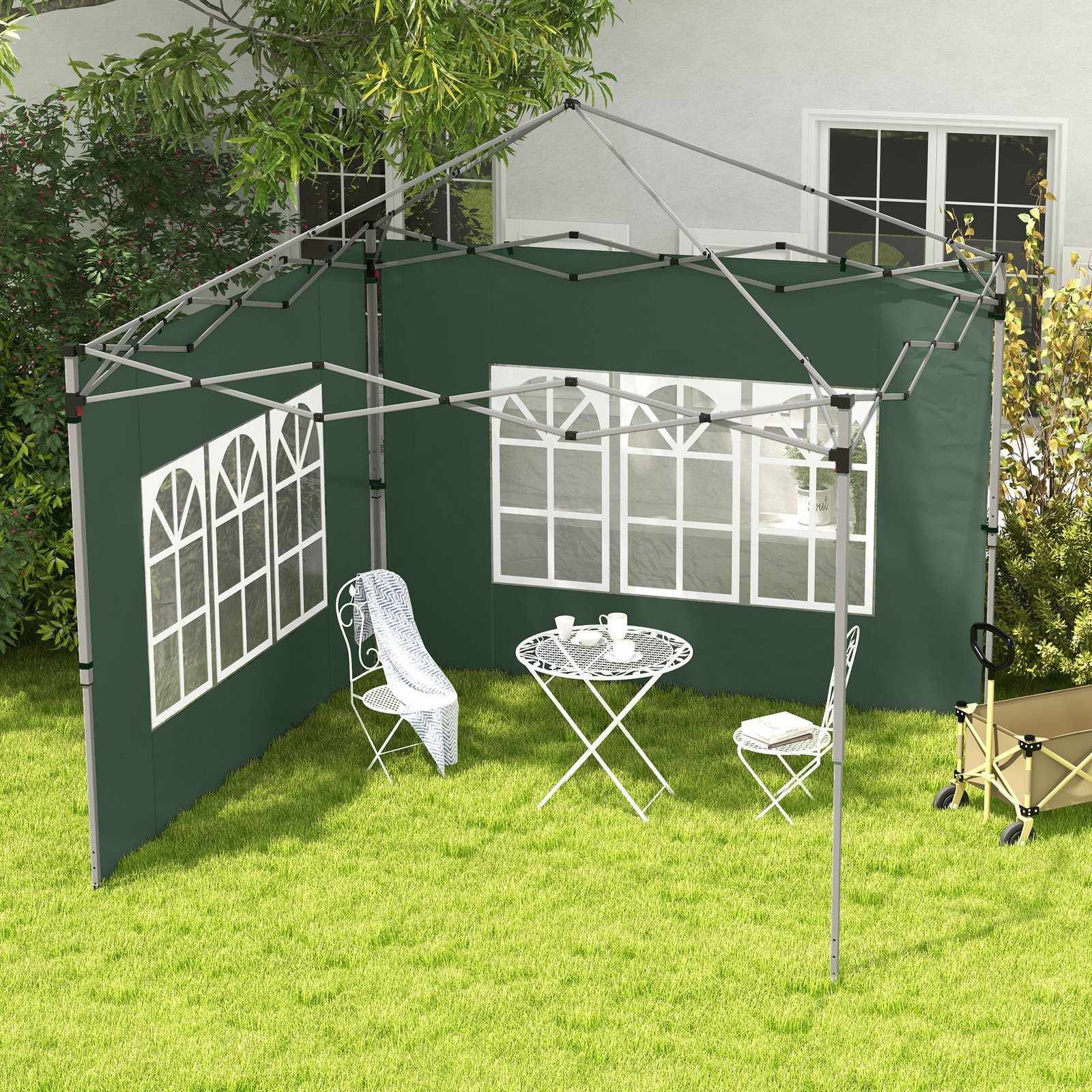 2 Paredes laterais para tenda de 3x3 / 3x4 m 295x195 cm parede de substituição de tecido oxford para tendas dobráveis verde