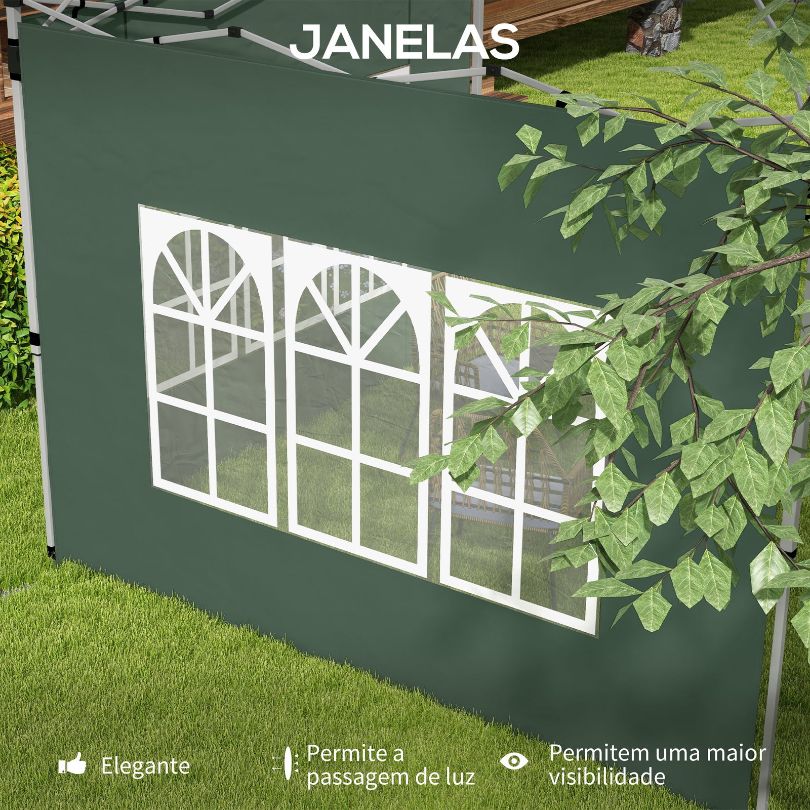 2 Paredes laterais para tenda de 3x3 / 3x4 m 295x195 cm parede de substituição de tecido oxford para tendas dobráveis verde