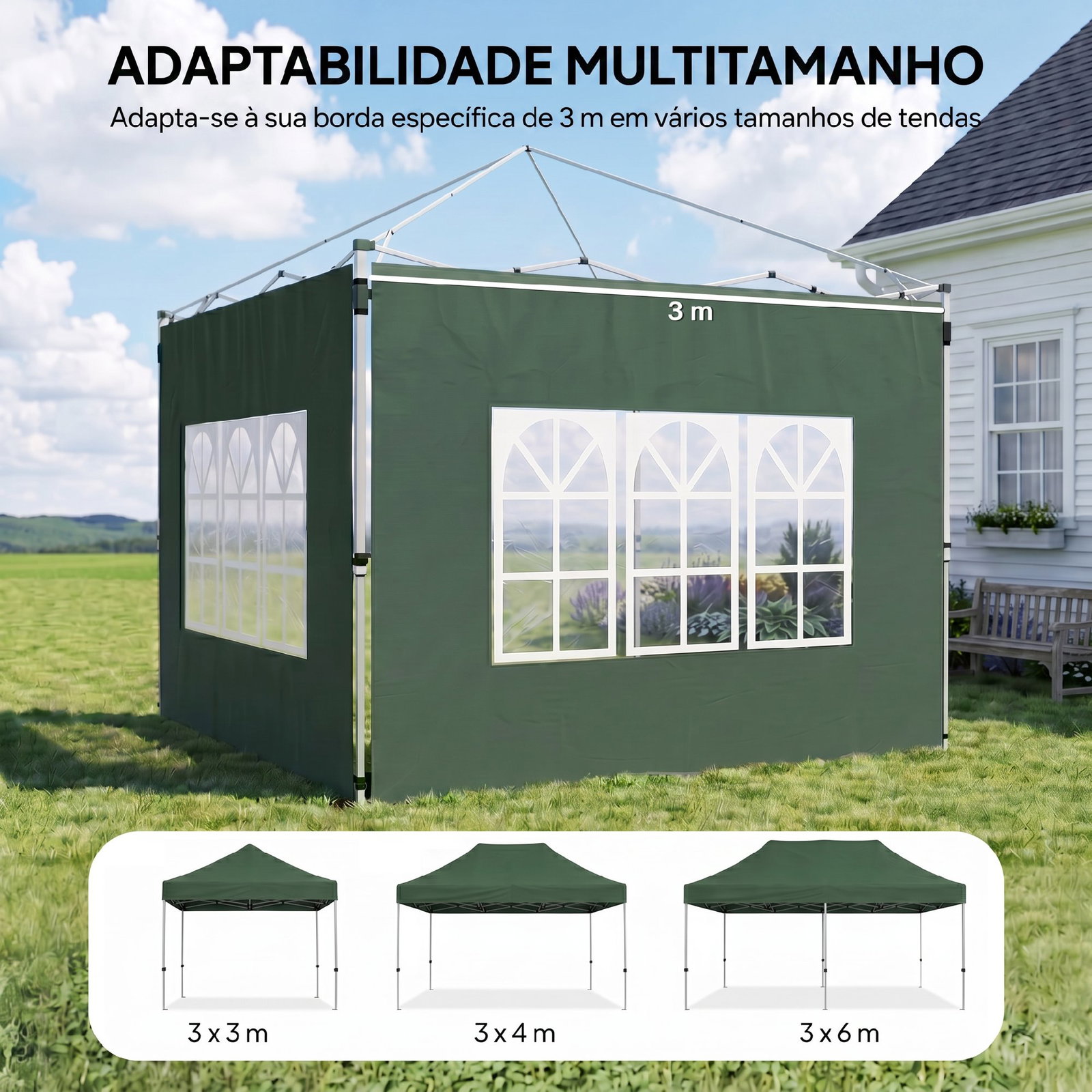 2 Paredes laterais para tenda de 3x3 / 3x4 m 295x195 cm parede de substituição de tecido oxford para tendas dobráveis verde