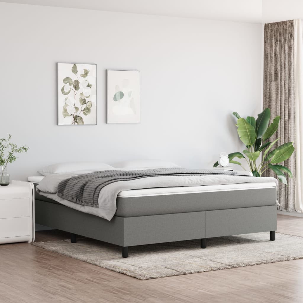 Estrutura de cama com molas 160x200 cm tecido cinzento-escuro