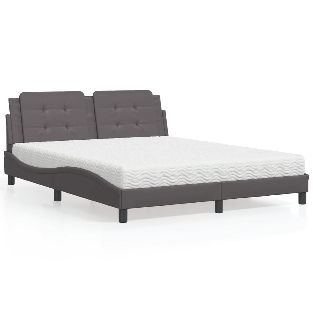 Cama com colchão zadar 160x200 cm couro artificial cinzento