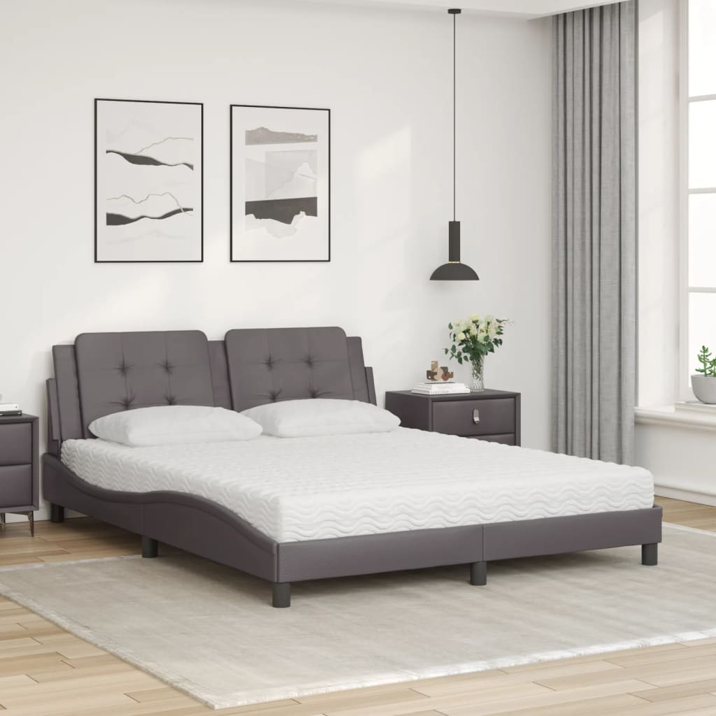 Cama com colchão zadar 160x200 cm couro artificial cinzento