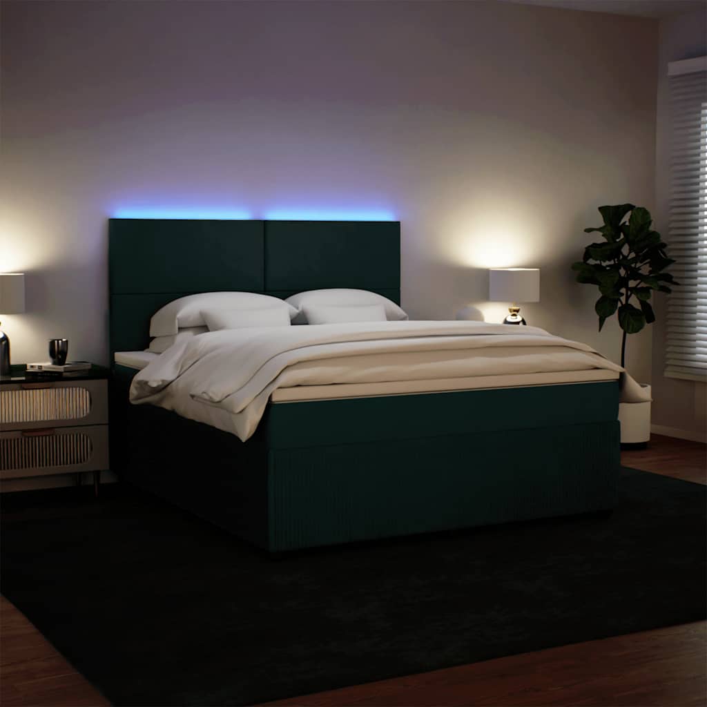 Cama com molas/colchão 180x200 cm veludo verde-escuro
