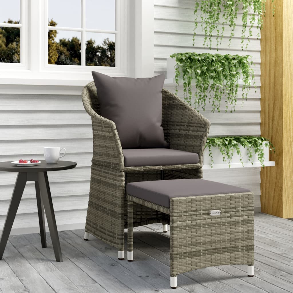 2 Pcs conjunto lounge de jardim c/ almofadões vime PE cinzento