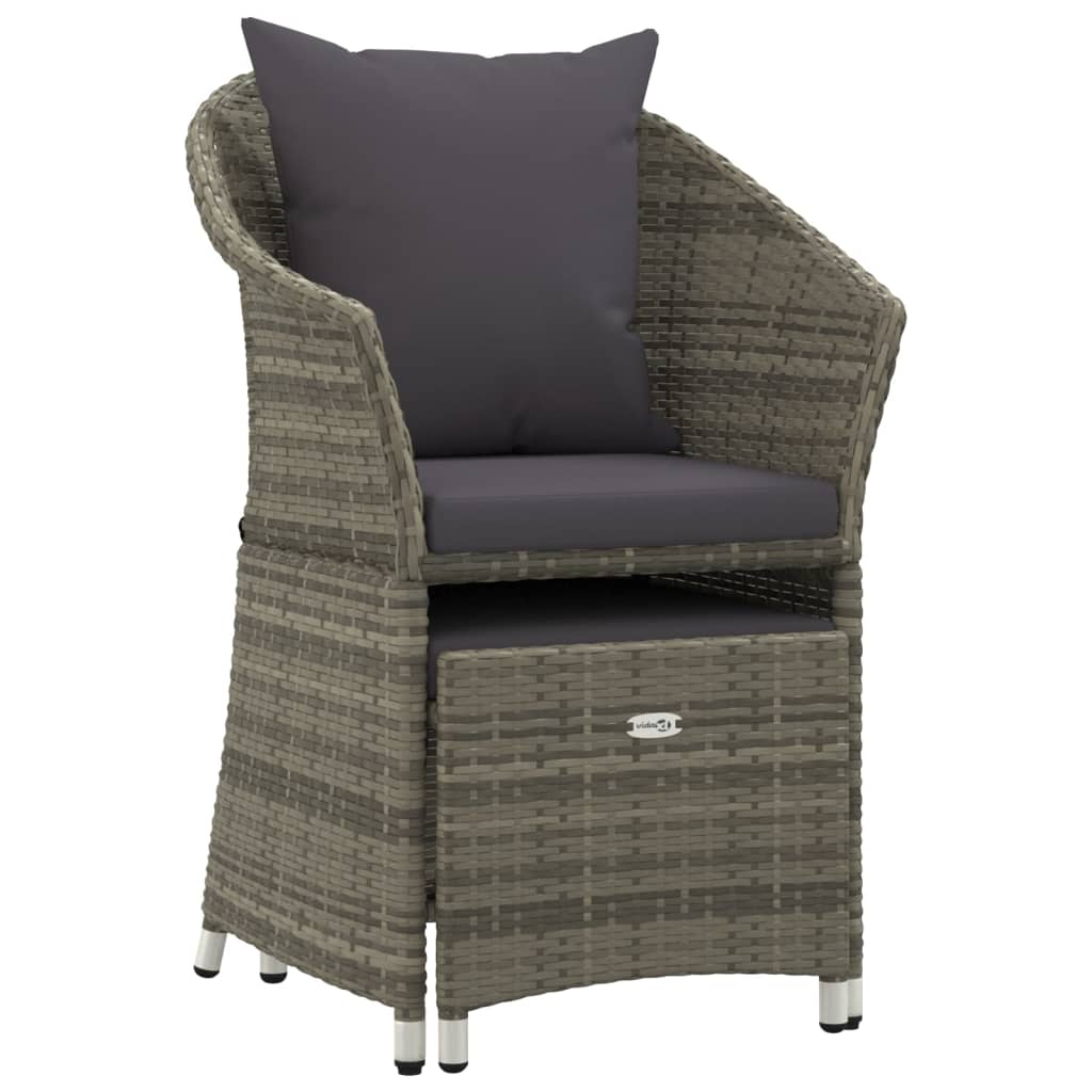 2 Pcs conjunto lounge de jardim c/ almofadões vime PE cinzento