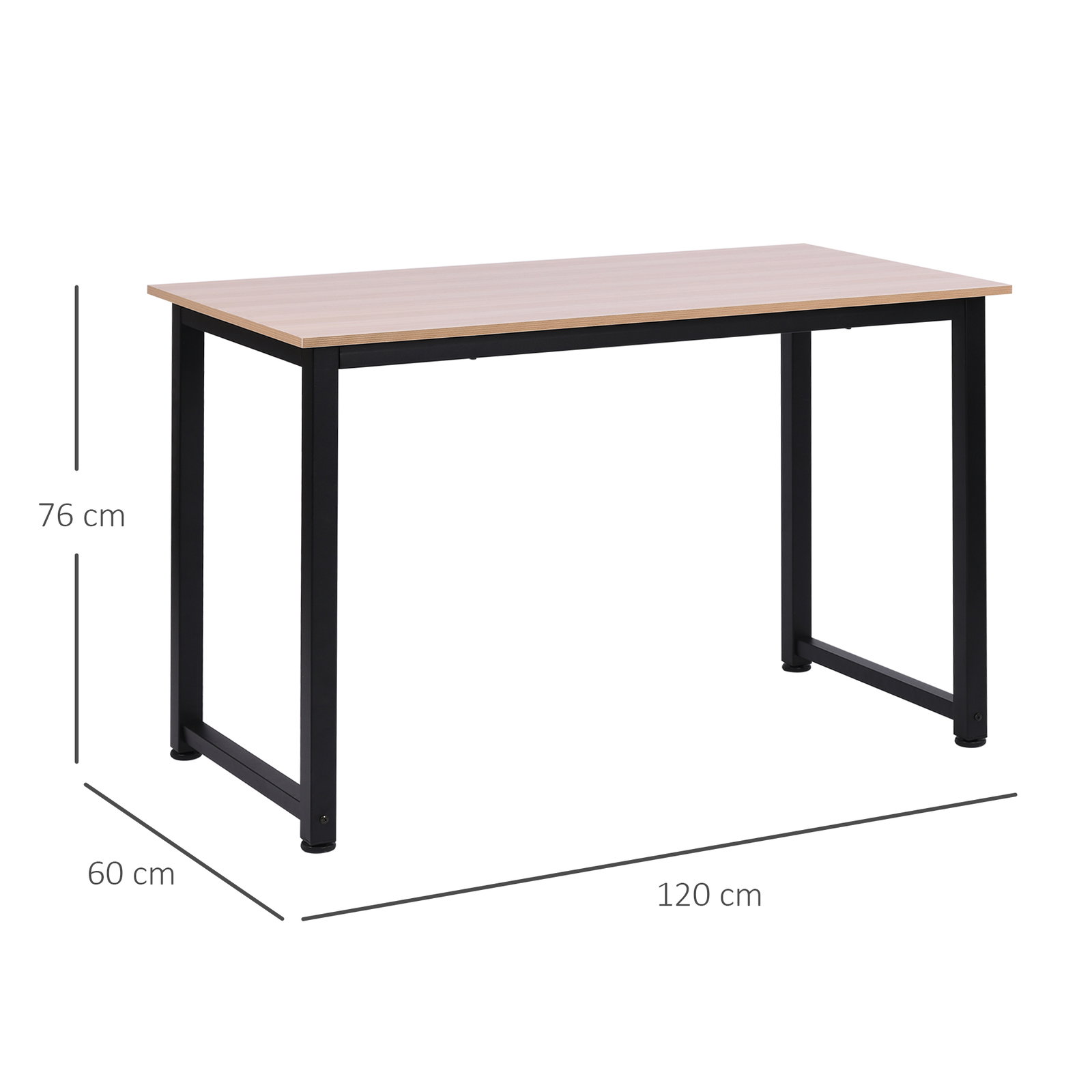 Secretária Moderna Mesa de Estudo com Estrutura de Aço e Pés Ajustáveis Mesa de Computador 120x60x76 cm Madeira e Preto