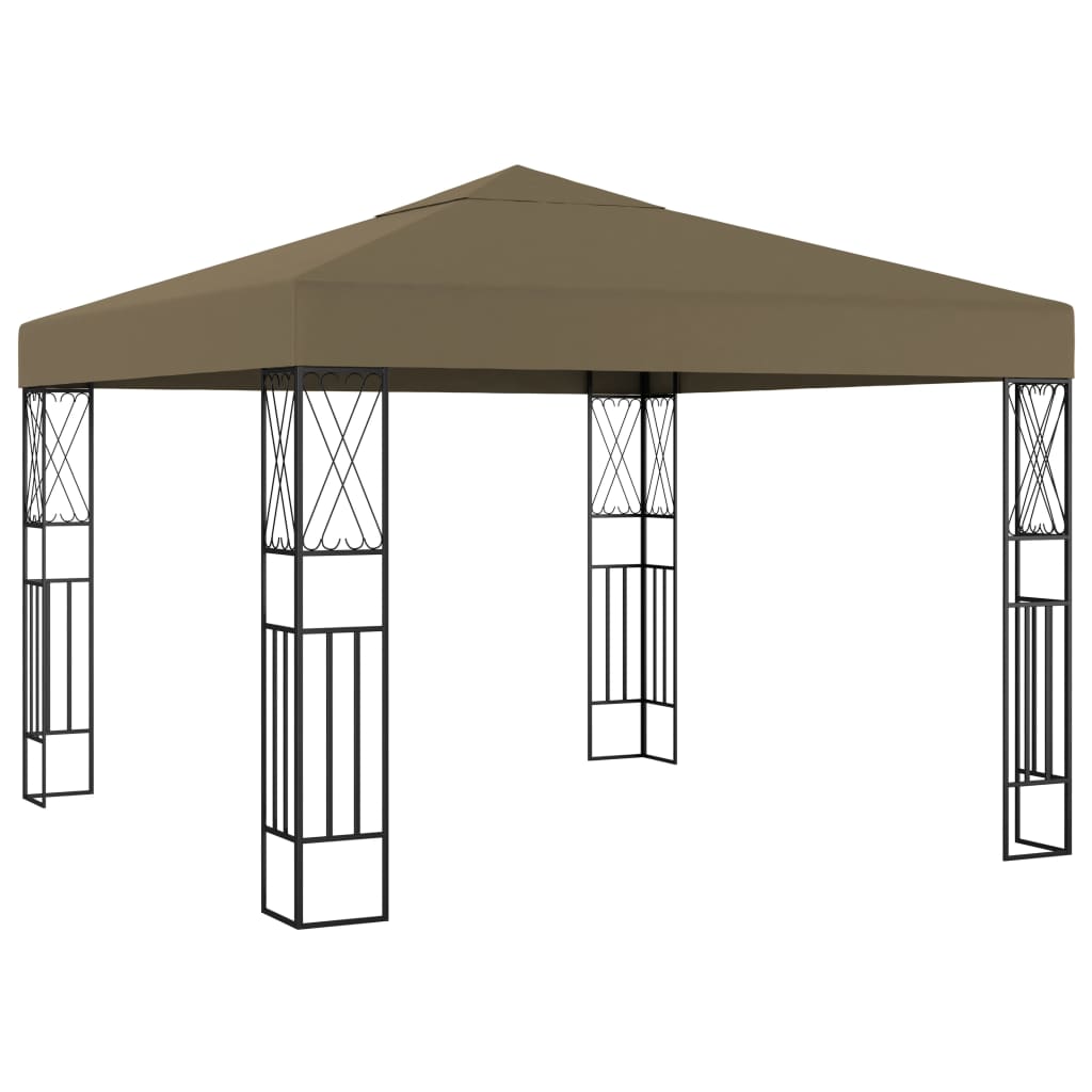 Gazebo com cordões de luzes LED 3x3 m tecido cinza-acastanhado
