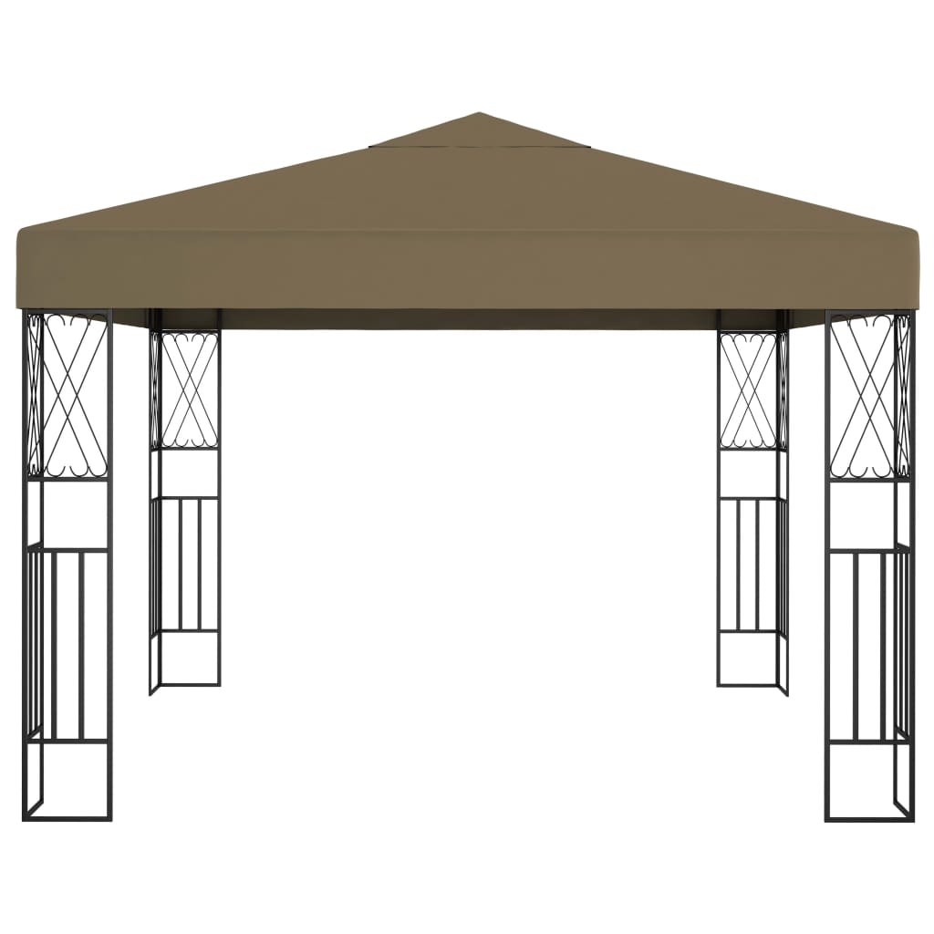 Gazebo com cordões de luzes LED 3x3 m tecido cinza-acastanhado