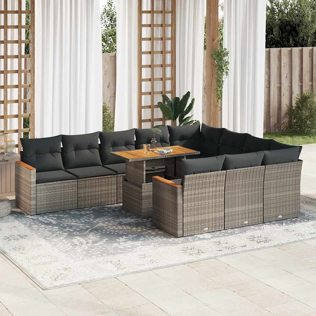 11 Pcs conjunto sofás de jardim c/ almofadões vime PE/acácia