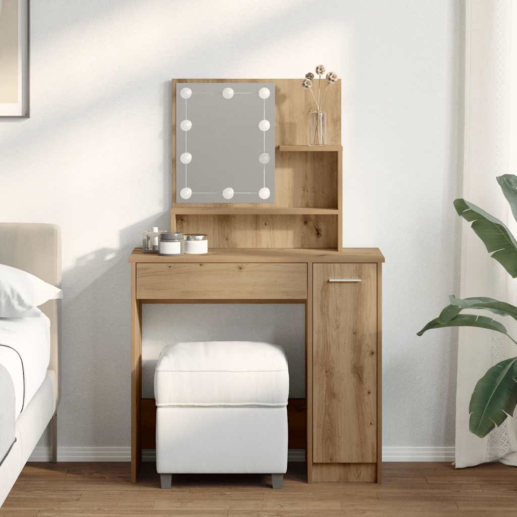 Toucador com luzes LED 86,5x35x136 cm cor carvalho artisiano