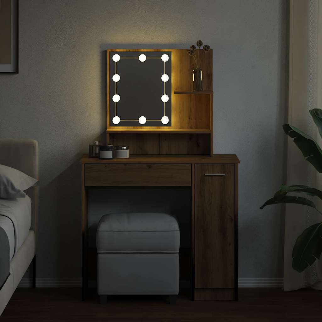 Toucador com luzes LED 86,5x35x136 cm cor carvalho artisiano