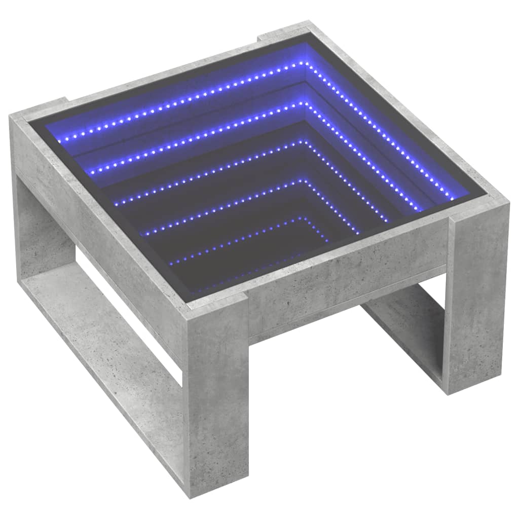 Mesa de centro luzes LED infinity 50x53x30 cm cinzento cimento