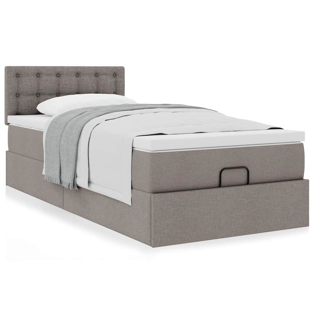 Estrutura de cama otomana com colchão tecido cinzento 90x190cm