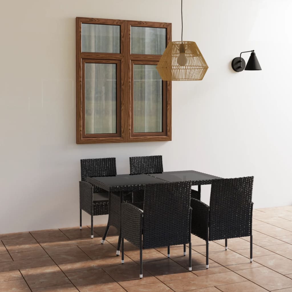 5 Pcs conjunto de jantar para jardim vime PE preto