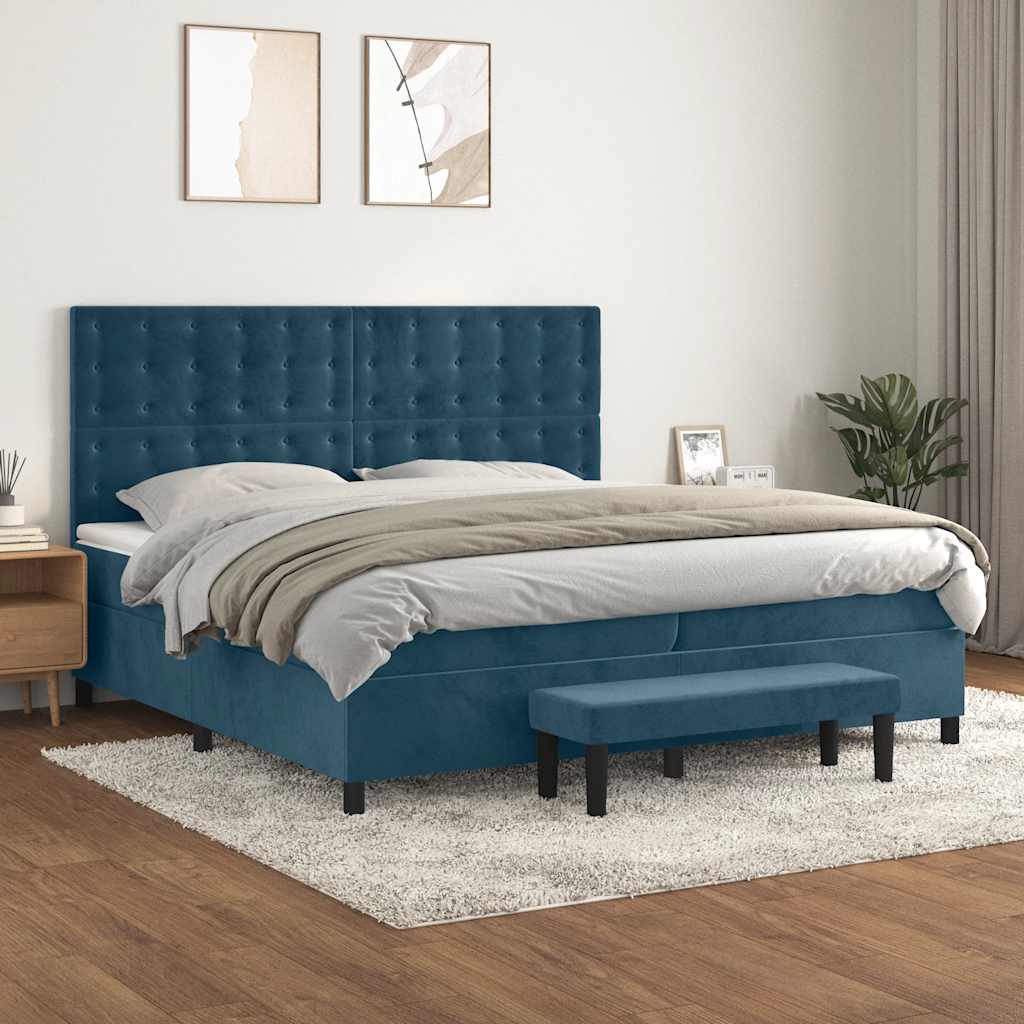 Cama com molas/colchão 200x200 cm veludo azul-escuro