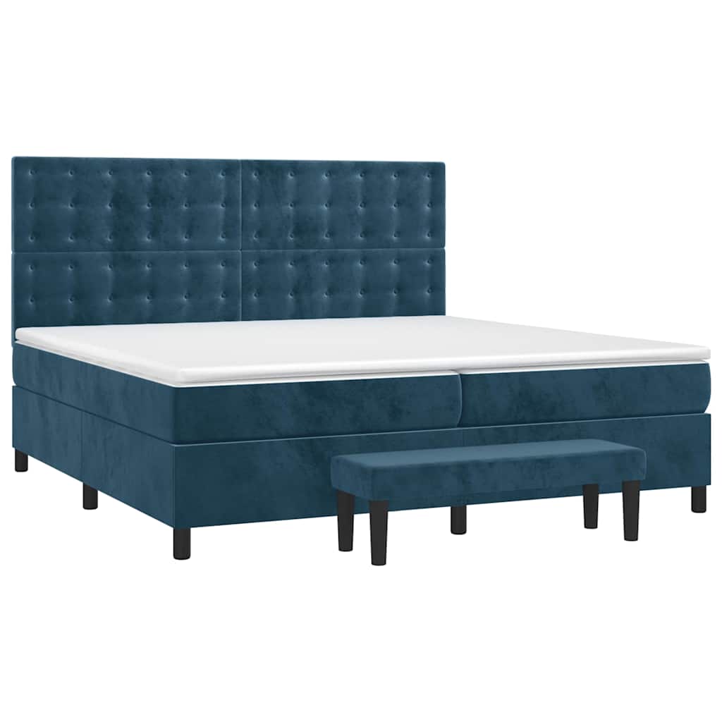 Cama com molas/colchão 200x200 cm veludo azul-escuro