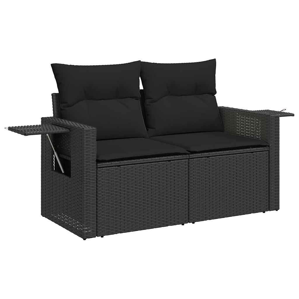 5 Pcs conjunto sofás de jardim com almofadões vime PE preto