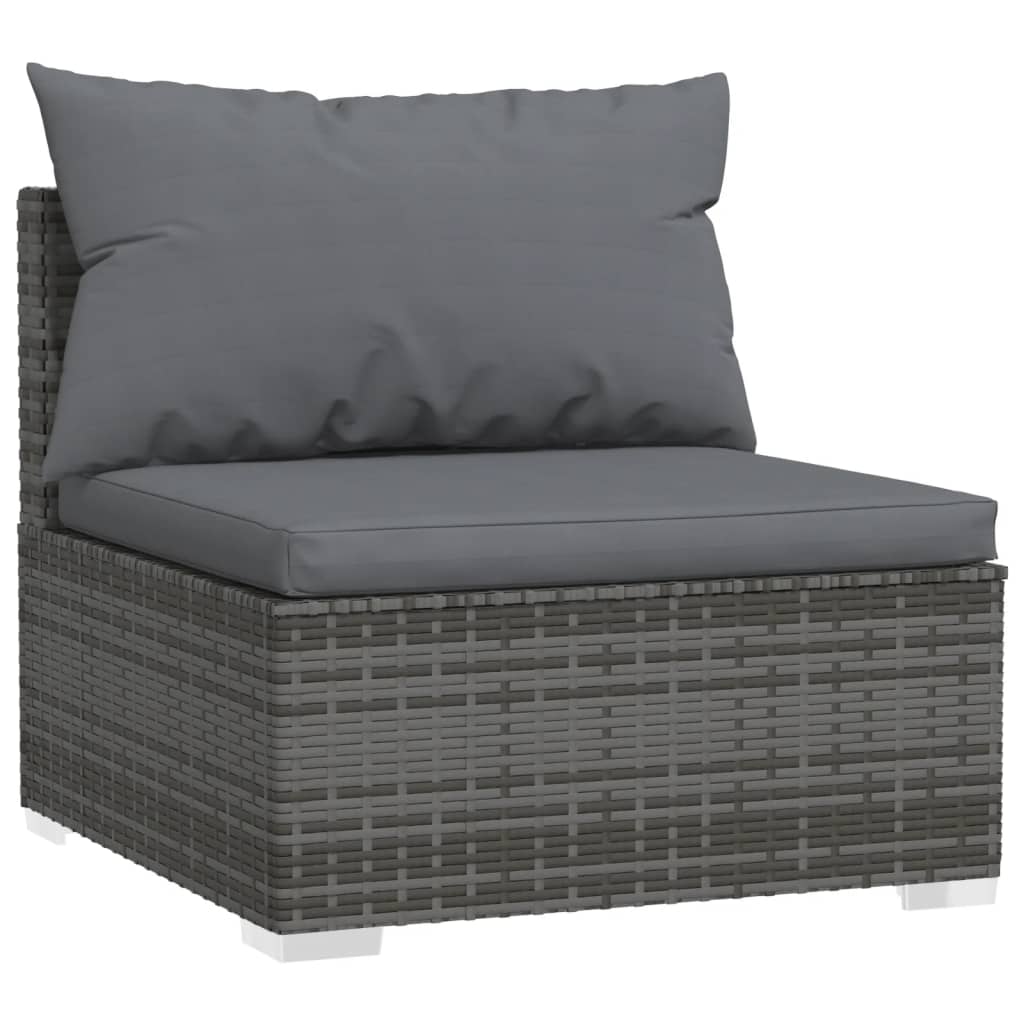 10 Pcs conjunto lounge de jardim c/ almofadões vime PE cinzento
