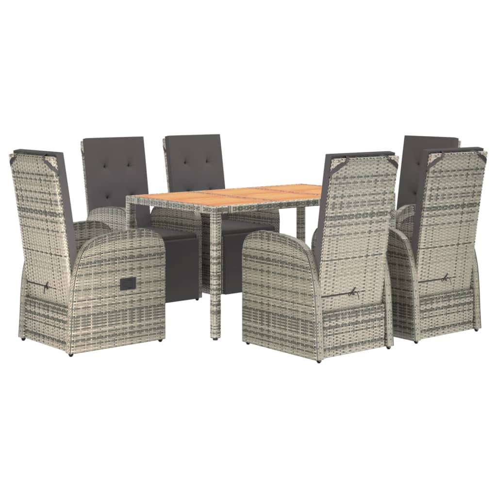 7 Pcs conjunto de jantar p/ jardim c/ almofadões vime PE cinza