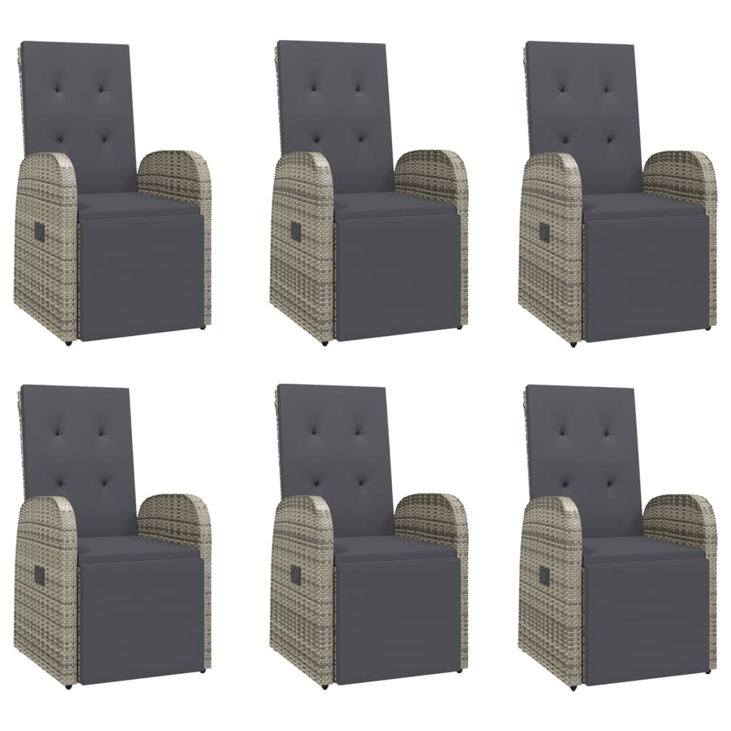 7 Pcs conjunto de jantar p/ jardim c/ almofadões vime PE cinza