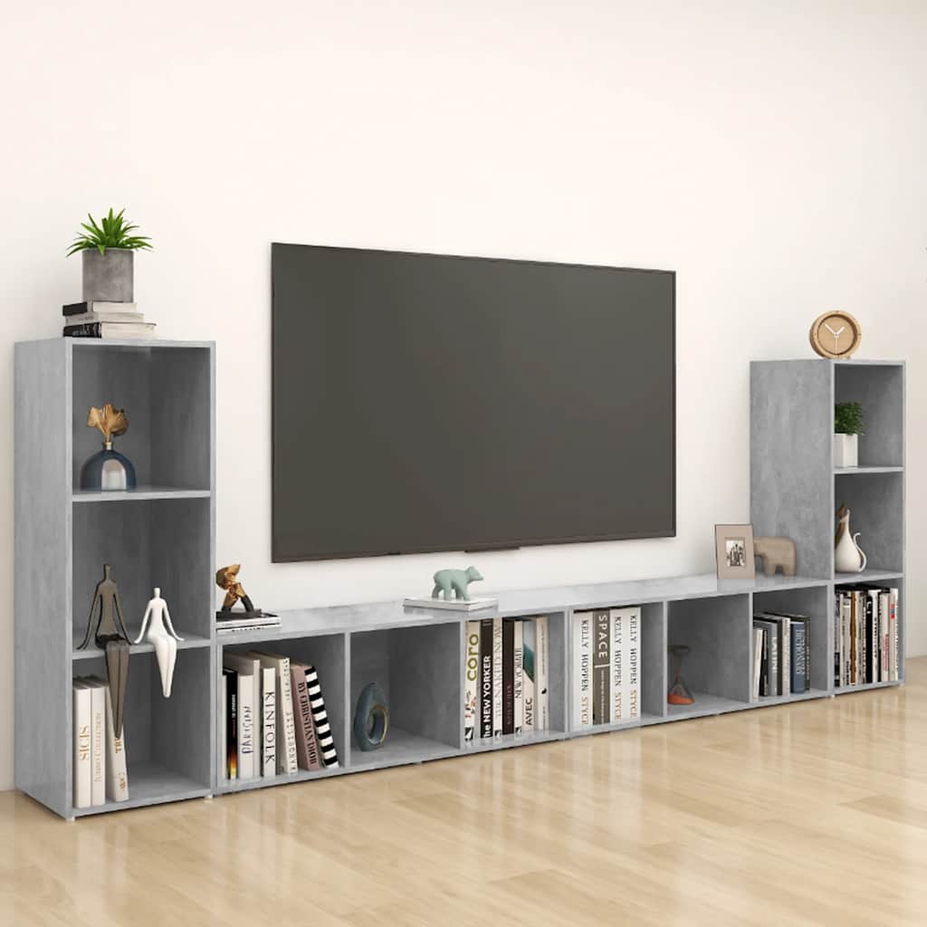 Móveis de TV 4 pcs 107x35x37 cm contraplacado cinzento cimento
