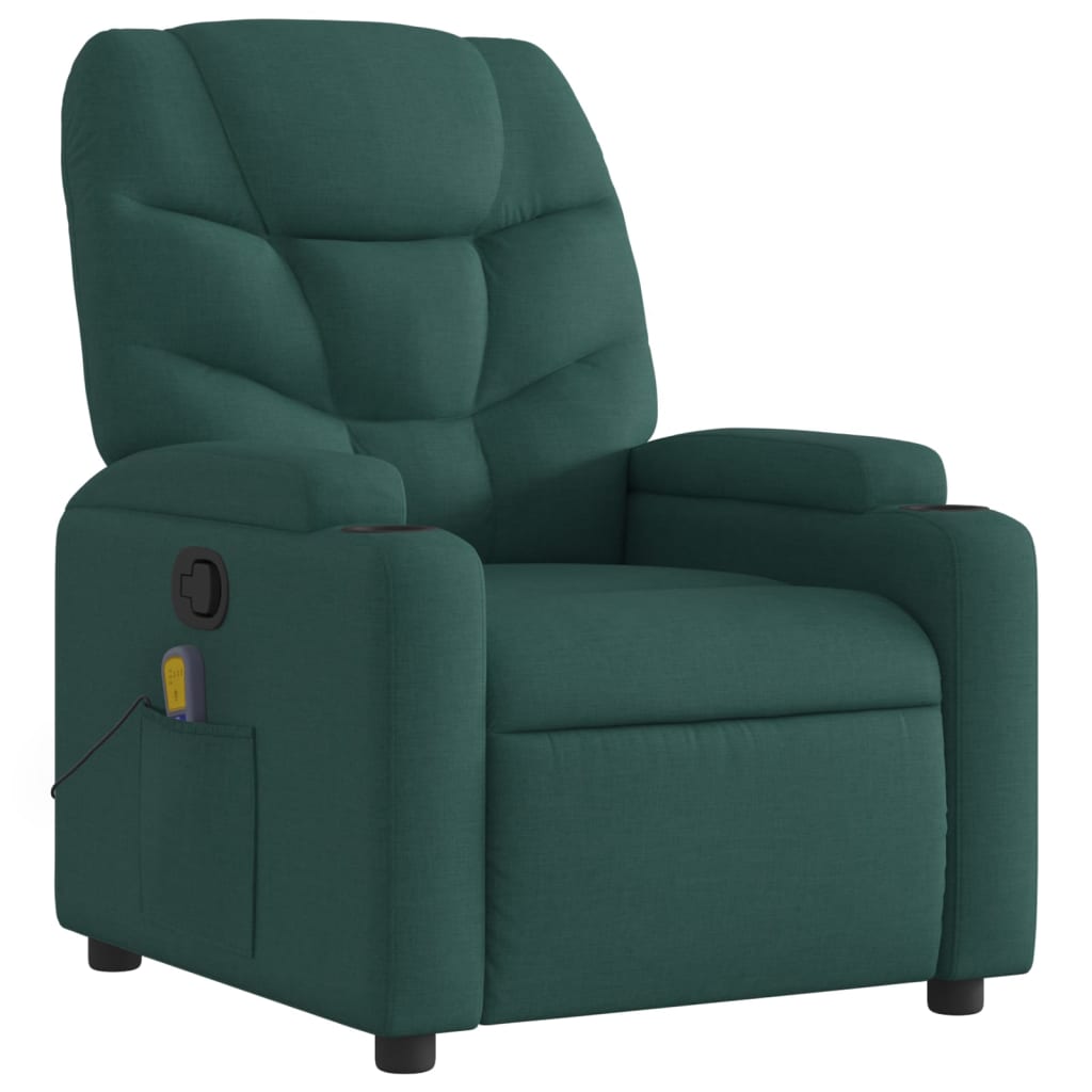 Poltrona de massagem reclinável em tecido verde escuro