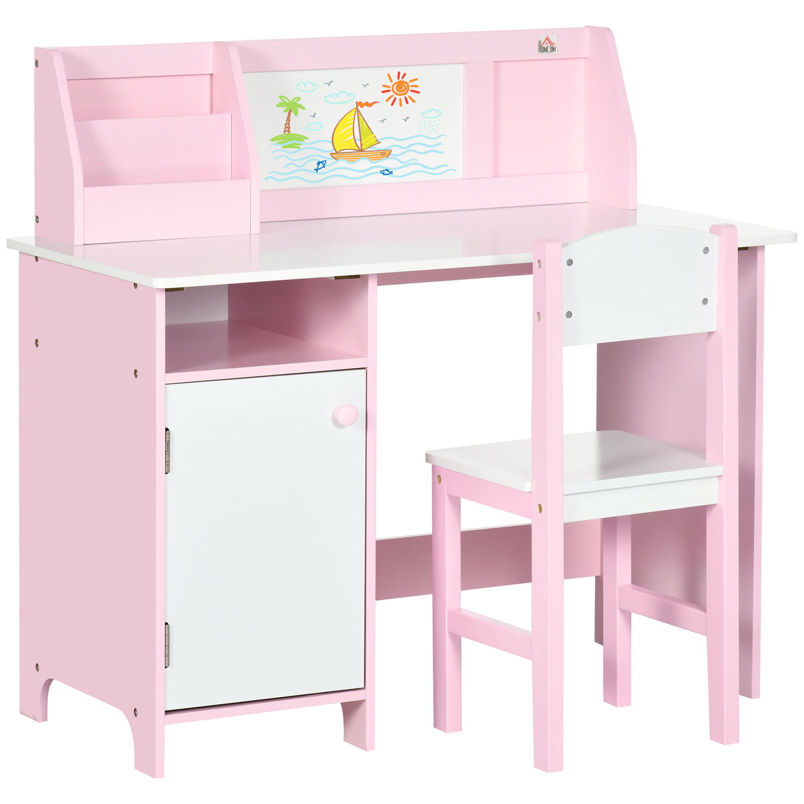 Conjunto de mesa e cadeira infantil de madeira com quadro branco mesa de estudo para crianças acima de 5 anos 90x45x85cm rosa
