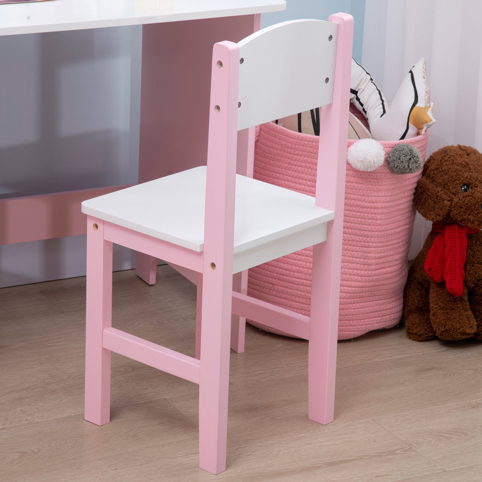Conjunto de mesa e cadeira infantil de madeira com quadro branco mesa de estudo para crianças acima de 5 anos 90x45x85cm rosa