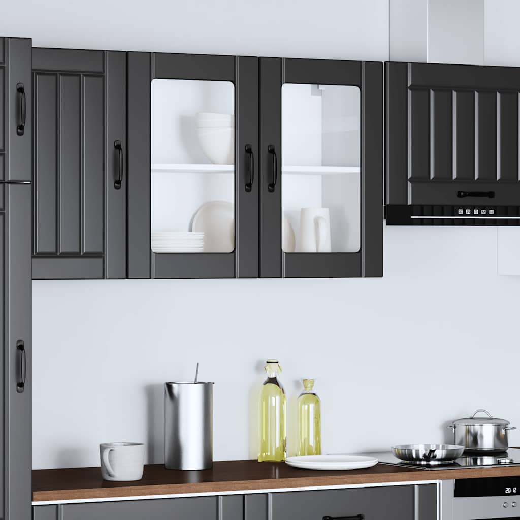 Armário de parede de cozinha porta vidro lucca preto