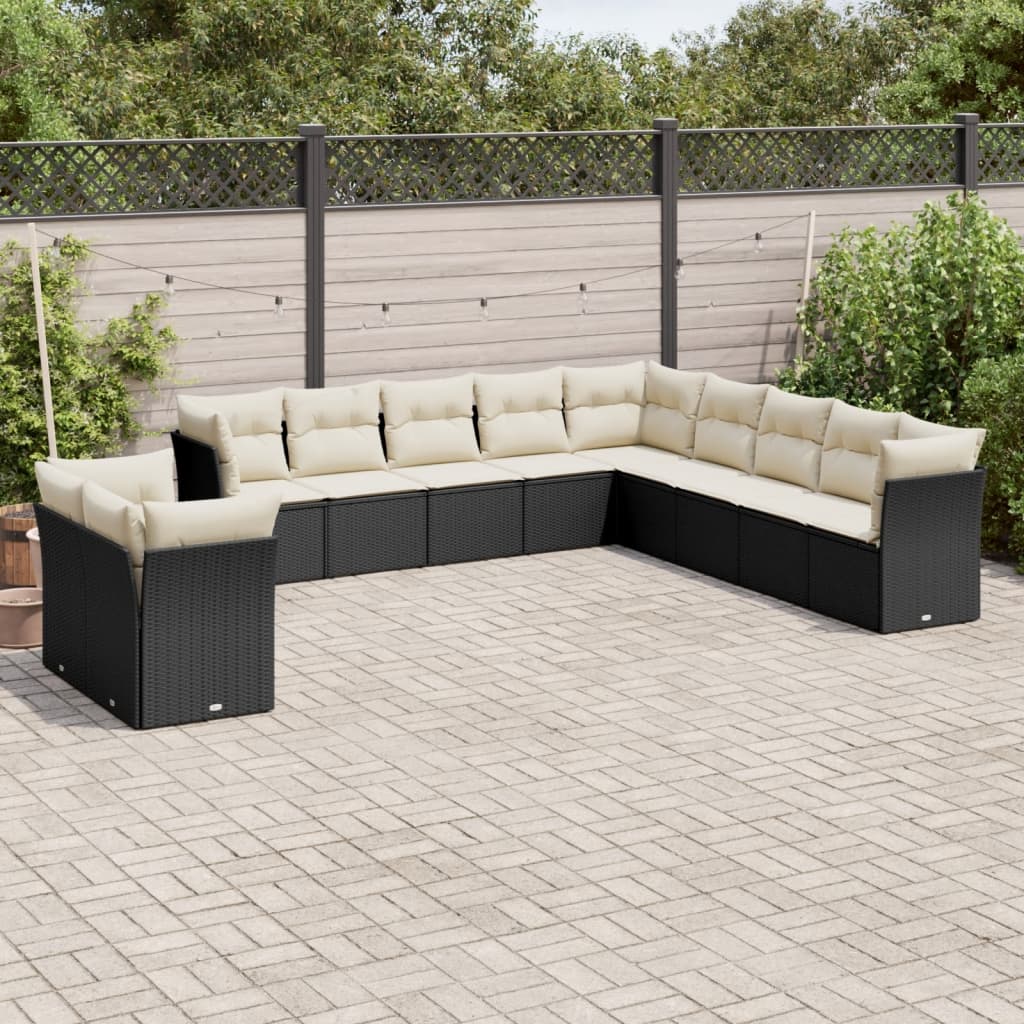 11 Pcs conjunto sofás de jardim c/ almofadões vime PE preto