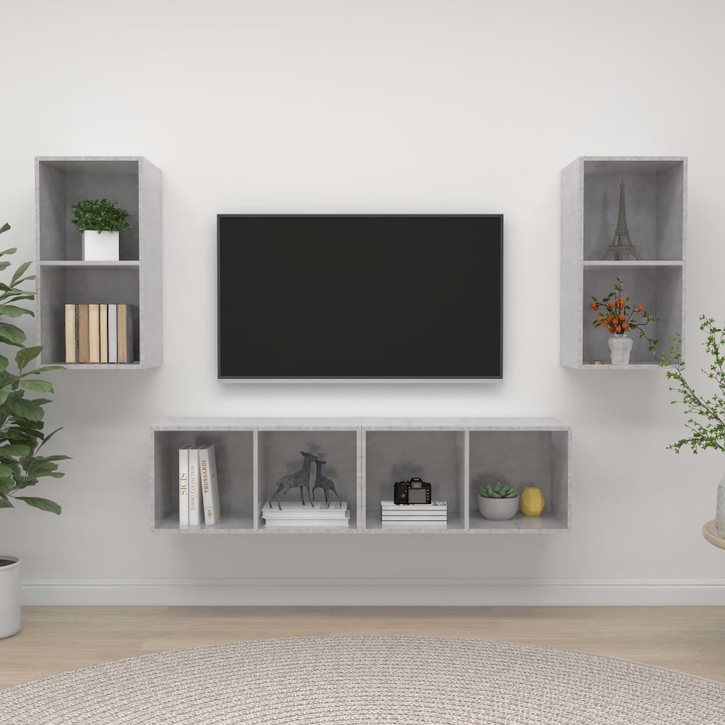 Armários de parede para TV 4pcs derivados madeira cinza cimento