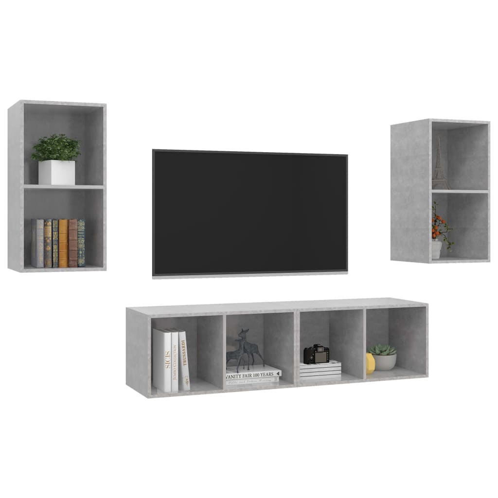 Armários de parede para TV 4pcs derivados madeira cinza cimento