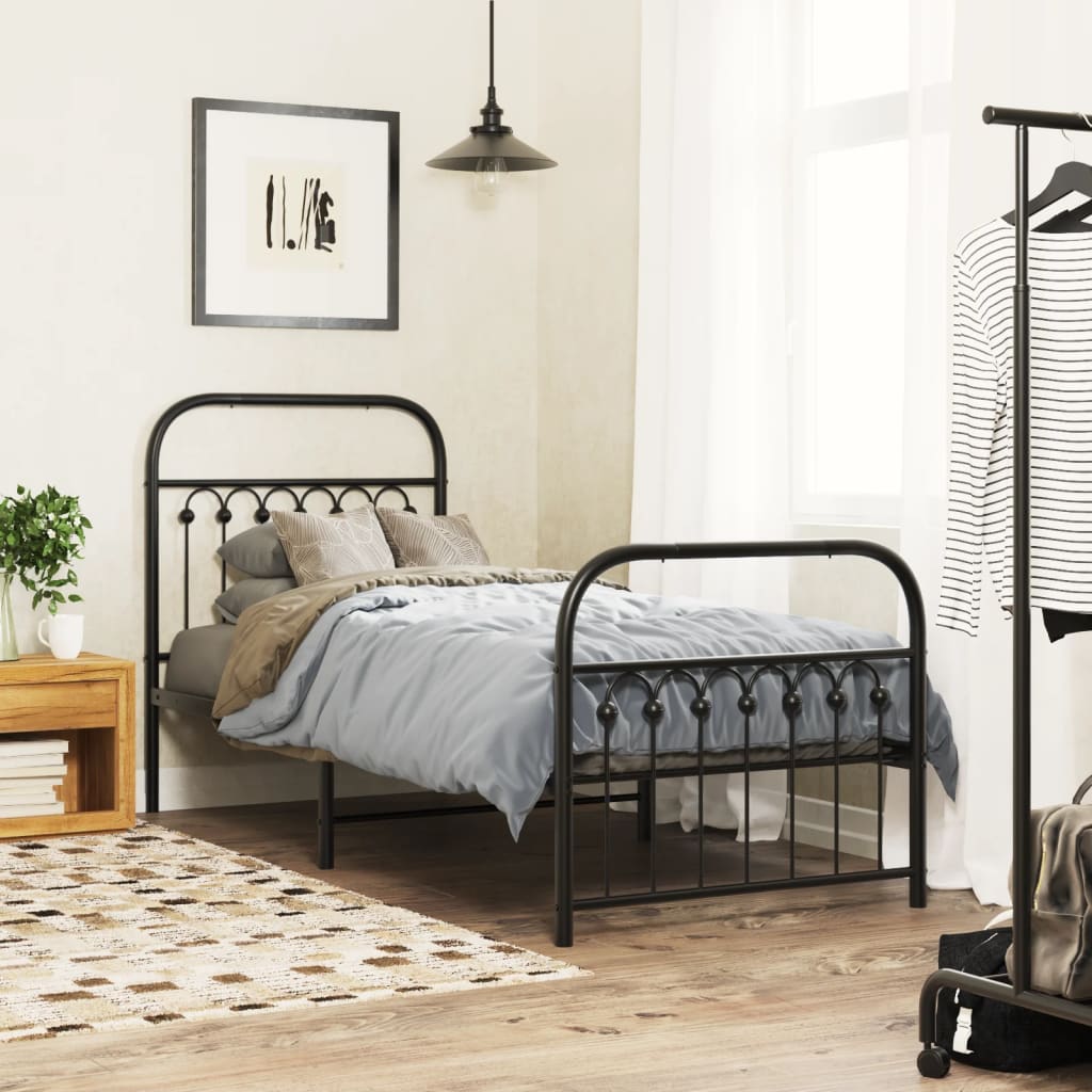 Estrutura de cama com cabeceira e pés 75x190 cm metal preto