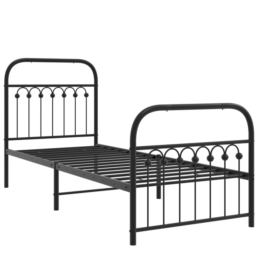 Estrutura de cama com cabeceira e pés 75x190 cm metal preto